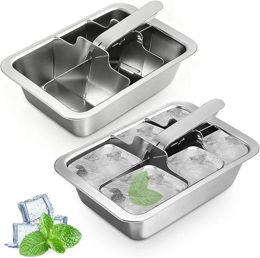 Ice Cube Trays, 2 Pack Large 6-cube Stainless Steel Ice Cube Trays with Easy Release Levers – Portable Reusable Metal Ice Maker for Family Bar - Send Goods From Local Warehouse by Unknown