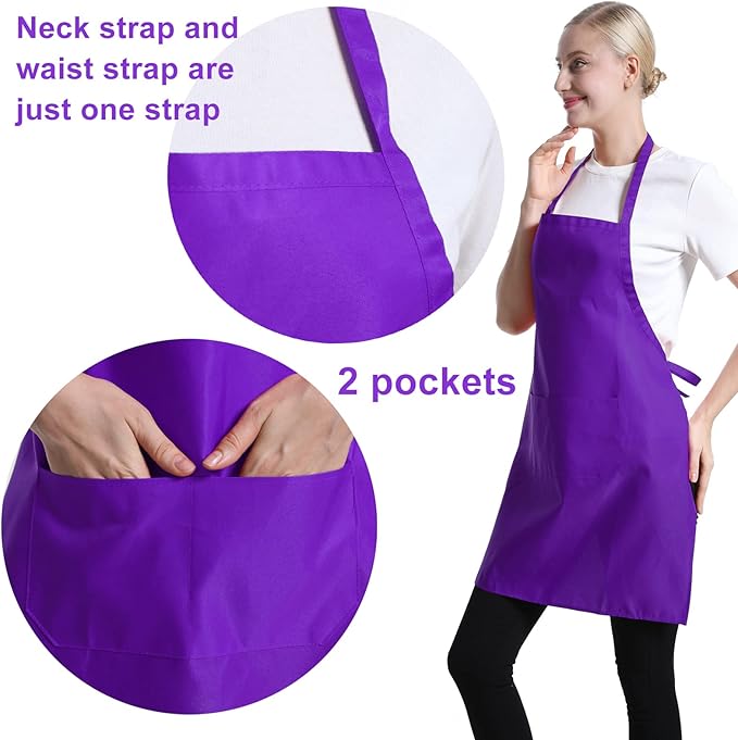 12 Pcs Purple Bib Bulk Aprons for Women Men Adult Girls Unisex with 2 Pockets, Painting Baking Cooking Kitchen Apron (Purple,12 pcs) - Image 3