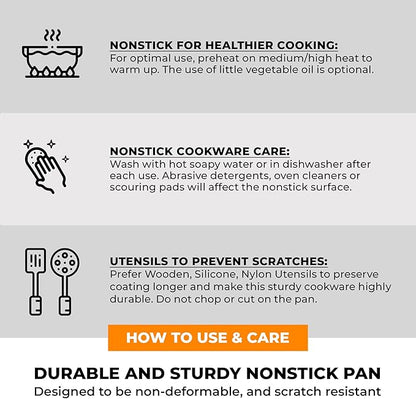 BRA COOKWARE Efficient Pro Nonstick Stock Pot w/Lid | 8 Inch 3.2 Quart Cooking Pot | 3-Layer Scratch Resistant Coating | PFOA Free Deep Pot | All Cooktops | Oven Safe up to 425°F (w/o Lid-Handles)