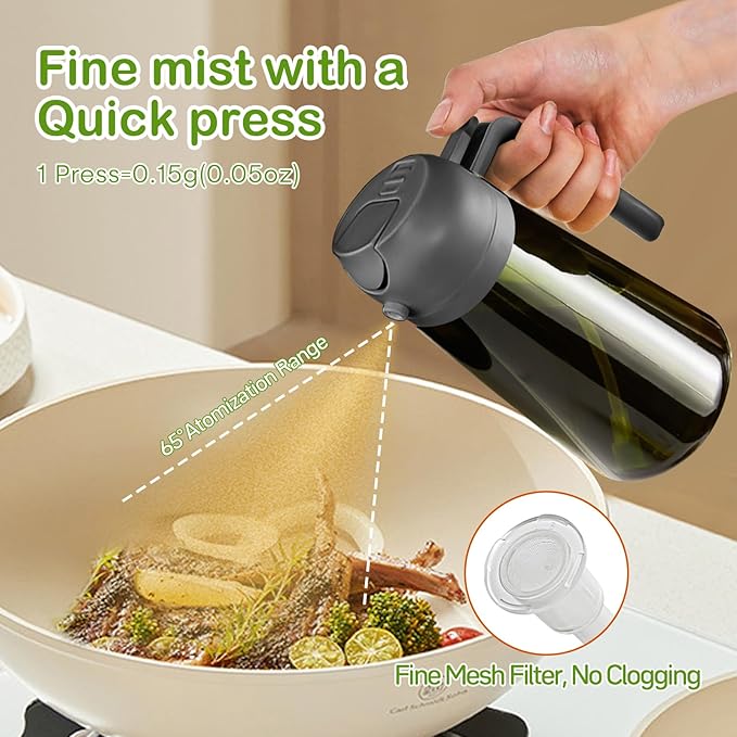 YARRAMATE 16oz/470ml Dark Green Oil Sprayer for Cooking with Stickers, Food-grade Premium 2 in 1 Olive Oil Dispenser Bottle for Kitchen Gadgets, Air Fryer, Salad, Frying, BBQ (Grey) - Image 5