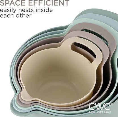 COOK WITH COLOR Nesting Plastic Mixing Bowl Set with Pour Spouts and Handles, Mint, 6 Piece Non-Slip - Image 6