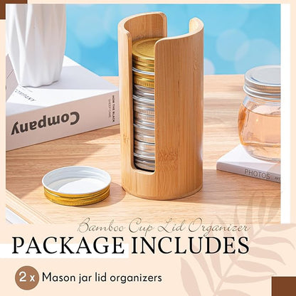Suclain 2 Pcs Mason Jar Lid Organizer Bamboo Vertical Mason Jar Lid Storage Accessories Tumbler Lids Holder Cup Lids Organizer for Home Kitchen Countertop Cupboard(Only for Regular Mouth) - Image 3