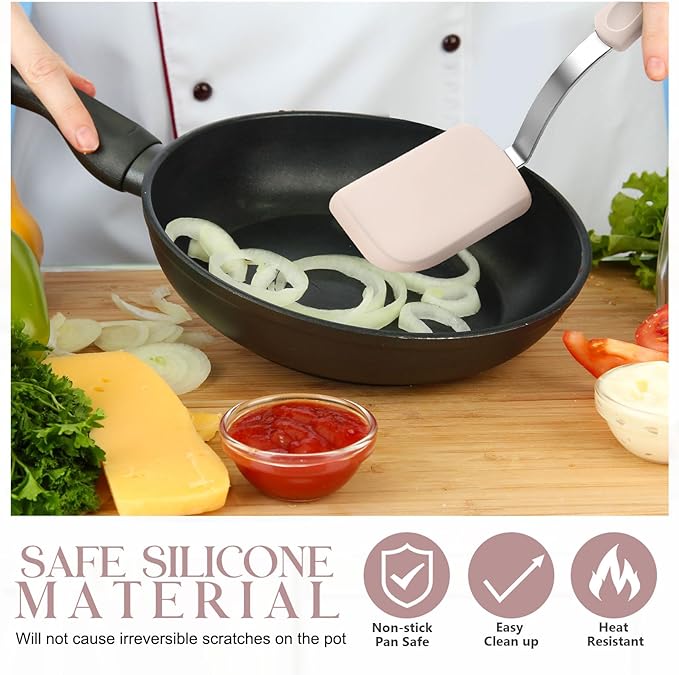 Silicone Cookie Spatula Turner 2 Pack Mini Brownie Spatula Flexible Kitchen Small Silicone Turner for Nonstick Cookware Heat Resistant No Scratch Flipper for Egg Pancake(Khaki) - Image 5