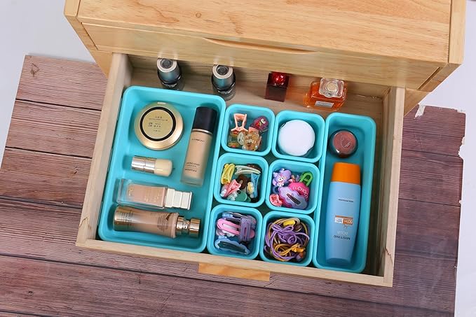Kutesna 15 PCS Interlocking Desk Drawer Organizer Separator for Office,Bathroom,Kitchen,Makeup（Blue&Green） - Image 4