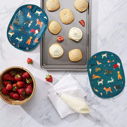 Pot Holders Set of 2 with Transparent Clear Silicone Shell and Nice Dog Flower Cotton Lining, Heat Resistant to 500 F Kitchen Oven Gloves Pot Holder for Cooking (Blue Dog, Potholders) - Image 4