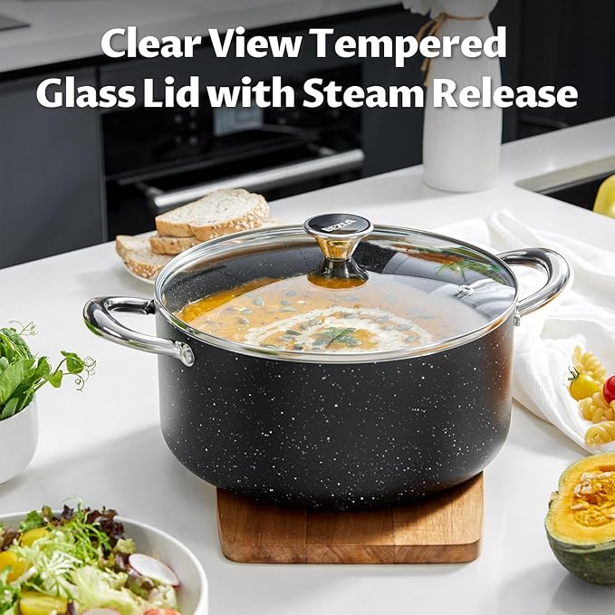 BEZIA Large 8 Quart Nonstick Stock Pot with Lid, Induction Cooking Pot Soup Pot, Non-toxic and Oven Safe, Perfect for Stews, Soups and All Stovetops, PFOA PFAS Free - Image 4