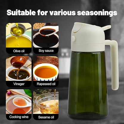 2 In 1 Oil Dispenser And Oil Sprayer, 16 Oz/470 Ml Oil Dispenser For Kitchen Spray, With Fine Mist Nozzle, Suitable For Cooking, Air Fryer, Salad, Grilling, Baking (white-1)