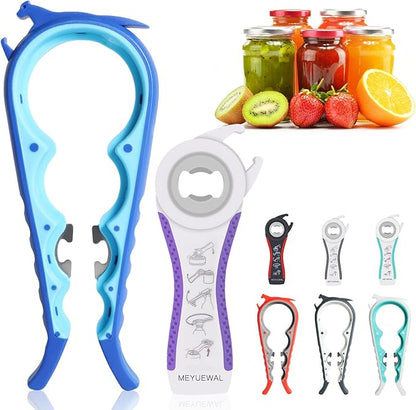 Latest Jar Opener Bottle Opener for Weak Hands, 6 in 1 Multi Function Can Opener Bottle Opener Kit with Silicone Handle Easy to Use for Children, Elderly and Arthritis Sufferers(JAR-Blue3.0) by Unknown