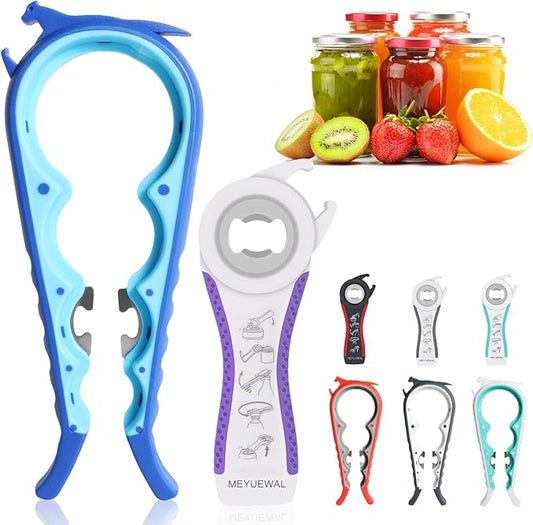 Latest Jar Opener Bottle Opener for Weak Hands, 6 in 1 Multi Function Can Opener Bottle Opener Kit with Silicone Handle Easy to Use for Children, Elderly and Arthritis Sufferers(JAR-Blue3.0) by Unknown