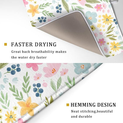 Spring Dish Drying Mat for Kitchen Counter Cute Floral Summer Holiday Microfiber Absorbent Dish Draining Reusable Washable Foldable Extra Large 18"x24" - Image 3