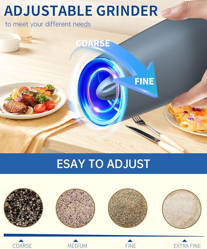 CIRCLE JOY Gravity Electric Salt and Pepper Grinder Set Automatic Salt and Pepper Grinder Set with LED Light, Battery Operated, Adjustable Coarseness, Large Capacity, for Home Kitchen BBQ, Blue - Image 4