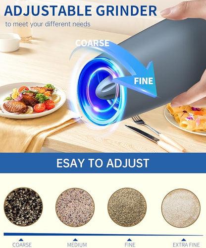 CIRCLE JOY Gravity Electric Salt and Pepper Grinder Set Automatic Salt and Pepper Grinder Set with LED Light, Battery Operated, Adjustable Coarseness, Large Capacity, for Home Kitchen BBQ, Blue - Image 4