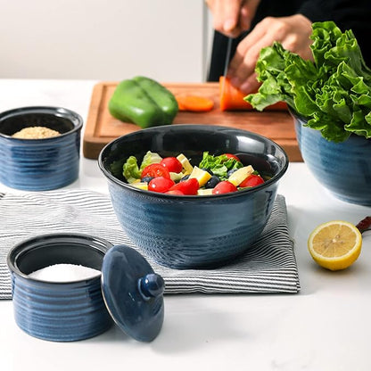 Hasense Ceramic Soup Bowls Set of 4, 40 Ounce Large Cereal Bowls for Kitchen, 7 Inch Serving Bowls for Salad Pasta Ramen Pho Popcorn, Dishwasher Microwave Safe, Navy Blue - Image 2