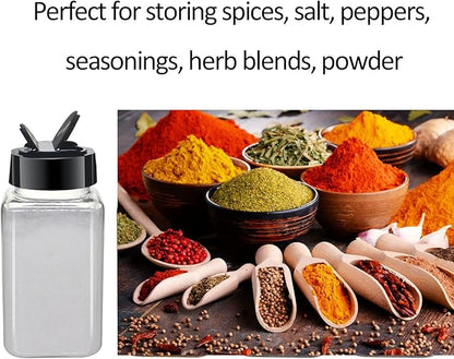 12 Pack 4oz Clear Plastic Spice Jars With Black Plastic Lids, Square Spice Bottles, Seasoning Containers with Chalk Labels, Pen, Funnel, Spice Containers For Kitchen Cabinet - Image 4