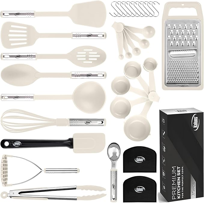 Kitchen Utensils Set 35 PCS Cooking Utensils Set, Nonstick and Heat Resistant Nylon Stainless Steel Silicone Spatula Set - Kitchen Gadgets Home Essentials Kitchen Accessories, Apartment Must Haves by Kaluns%C2%AE