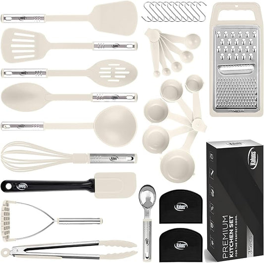 Kitchen Utensils Set 35 PCS Cooking Utensils Set, Nonstick and Heat Resistant Nylon Stainless Steel Silicone Spatula Set - Kitchen Gadgets Home Essentials Kitchen Accessories, Apartment Must Haves by Kaluns%C2%AE