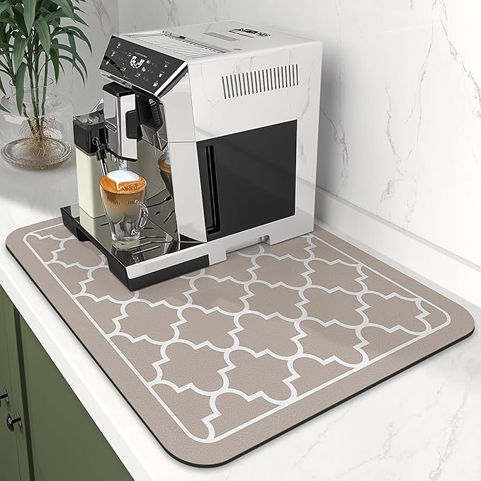 WISELIFE Dish Drying Mat Super Absorbent Drying Mat Large Dish Drying Mats for Kitchen Counter Easy Clean Dish Mat Kitchen Drying Mat15"x 18" Stylish Khaki - Image 2