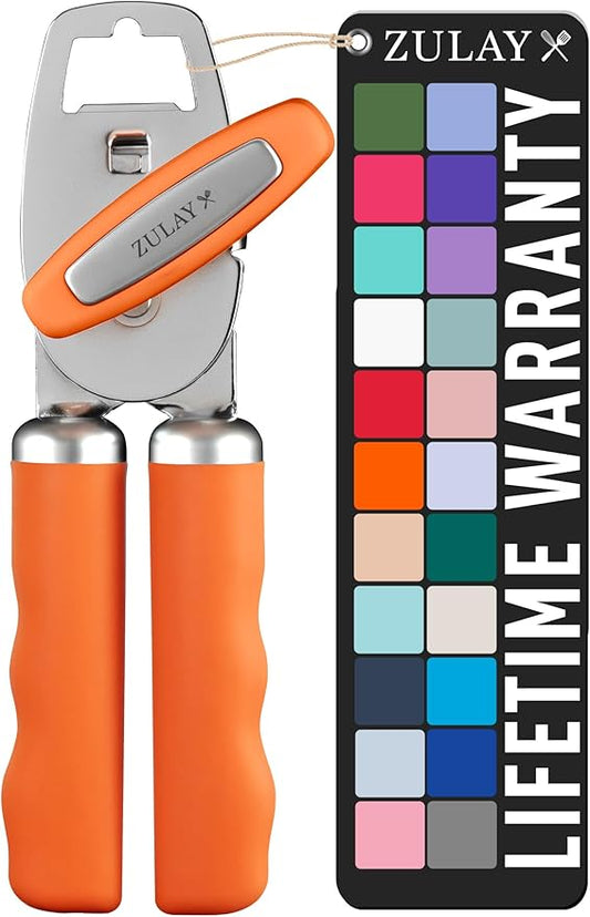 Zulay Kitchen Heavy Duty Stainless Steel Can Opener Manual with Bottle Opener - Rust Proof Manual Can Opener With Turn Knob & Comfy Soft Grip Handles - Orange by ZulayKitchen