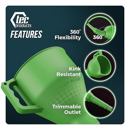 TEC Products FlexAll Long Flexible Funnels - Automotive Oil Funnel with Hose, Durable Nitrile Rubber for Oil Change, Transmission Funnel Fluid, Diesel, Fuel, Gas - Made in USA - Green (16 x 5 Inches) - Image 5