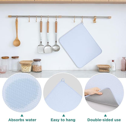 GeeRic 12 * 16 inch Microfiber Dish Drying Mat, Superb Absorbent Kitchen Dish Drying Pad, Reversible Drainboard for Countertop, Blue - Image 3