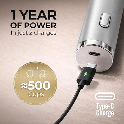 Zulay Kitchen Metal Rechargeable Milk Frother, 3 Whisk Attachments Handheld Frother Wand, 1800mAh USB-C Charging, Electric Drink Mixer for Protein, Matcha & Powders - One Charge Lasts up to 6 Months - Image 4