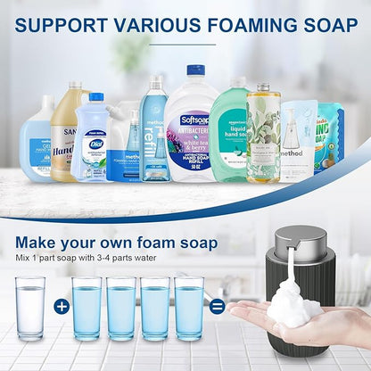 Ceramic Foaming Soap Dispenser, 12 oz Bathroom Foam Hand Soap Dispenser, Refillable Lotion Soap Dispenser with Removable Pump for Kitchen Hand Wash Dispenser, Modern Home Decor (2Pack-Matte Grey)