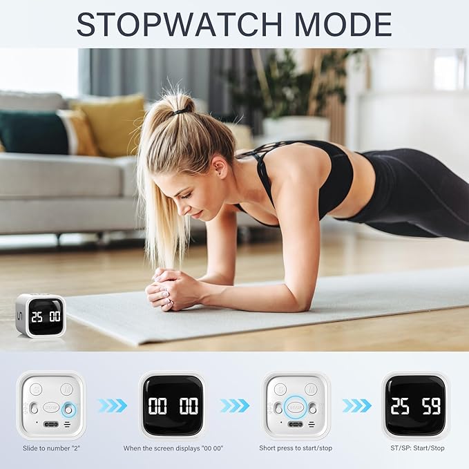 Rotating Pomodoro Timer 5, 25, 10 50 Minutes Preset, Desk Productivity Flip Timer, ADHD Tool Cube Countdown Stopwatch, Vibration/High/Low Volume/Custom Modes, for Work, Study, Back to School, White - Image 5