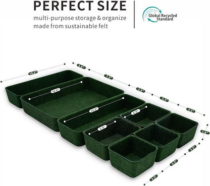Welaxy Desk drawer organizer bins shallow trays felt storage desktop box for jewelry watches office supplies makeup small key holder minimalism 8-piece (Forest Green) - Image 7