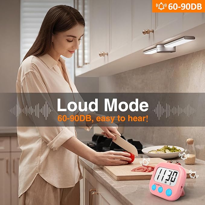 2 Pack Kitchen Timers Loud Ring Digital Timers for Cooking Magnetic Pink - Image 2