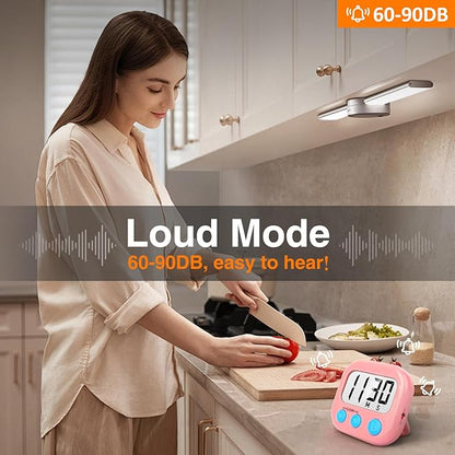 2 Pack Kitchen Timers Loud Ring Digital Timers for Cooking Magnetic Pink - Image 2