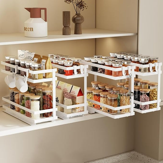 Magheo Pull Out Spice Rack Organizer for Cabinet, 4 Pack Metal Seasoning Organizer Slide Out Spice Storage Shelf No Assembly Vertical Spice Rack Pullout for Kitchen & Bahthroom No Drill(2 Tier,White) by COMFORTYOURHOME