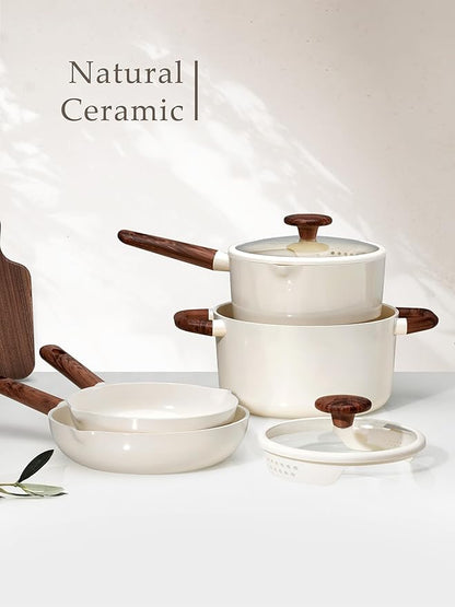 CAROTE Ceramic Cookware Sets, Pots and Pans Set Non stick, Non Toxic Healthy Induction Cookware, 14 Pcs Nonstick Kitchen Pots and Pans Set, PFAS PTFE Free, Dishwasher Safe - Image 8
