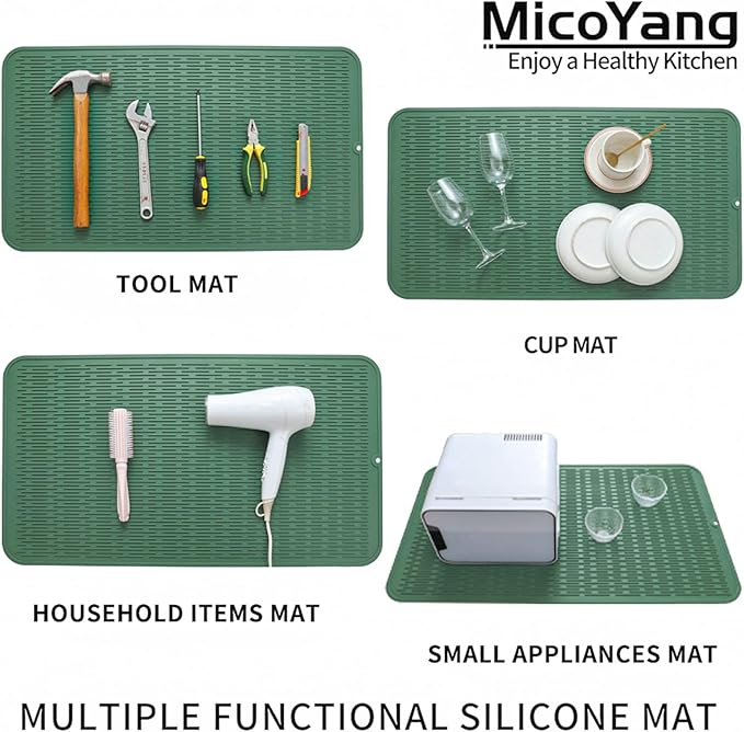 MicoYang Silicone Dish Drying Mat for Multiple Usage,Easy clean,Eco-friendly,Heat-resistant Silicone Mat for Kitchen Counter or Sink,Refrigerator or Drawer Liner Green 4XL 32 inches x 18 inches - Image 3
