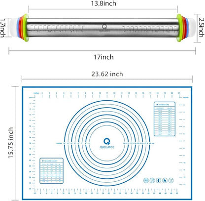 Rolling Pin and Pastry Baking Mat Set, Rolling Pins with Adjustable Thickness Rings, Stainless Steel Dough Roller for Baking Fondant, Pizza, Pie, Pastry, Pasta, Cookies (Blue) - Image 6