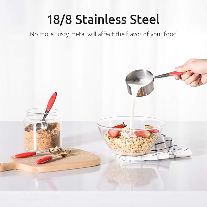 Measuring Cups : U-Taste 18/8 Stainless Steel Measuring Cups and Spoons Set of 10 Piece, Upgraded Thickness Handle(Red) - Image 3