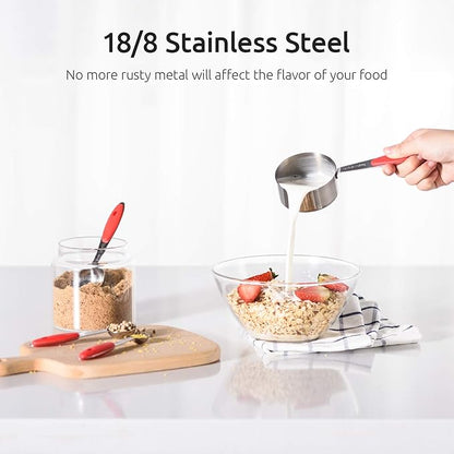 Measuring Cups : U-Taste 18/8 Stainless Steel Measuring Cups and Spoons Set of 10 Piece, Upgraded Thickness Handle(Red) - Image 3