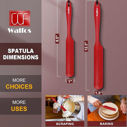Walfos Silicone Jar Spatula - High Heat Resistant Kitchen Spatulas(450°F）,Cake Cream Butter Spatulas, for Cooking Mixing -BPA Free and Dishwasher Safe Mixing Batter Scraper Spatula, Red(2pcs) - Image 3