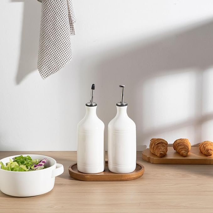 Sweejar Ceramic Olive Oil Dispenser Bottle Set, Opaque Oil Cruet Protects to Reduce Oxidation, Suitable For Storage Of Vinegar, Soy Sauce & Other Liquids,Pack of 2,15.5 Fl Oz（White） - Image 5