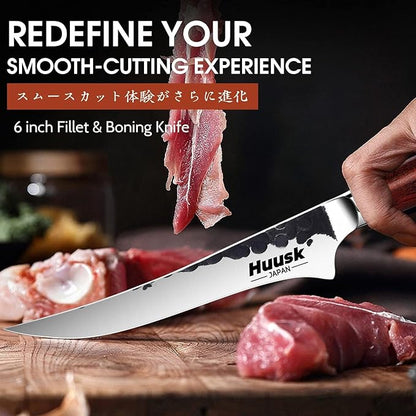 Huusk Boning Knife, Hand Forged 6" Fillet Knife, Butcher Knives Japanese Deboning Knives for Meat, Fish, Poultry, Rosewood Handle with Gift Box, Gifts Idea for Men Women