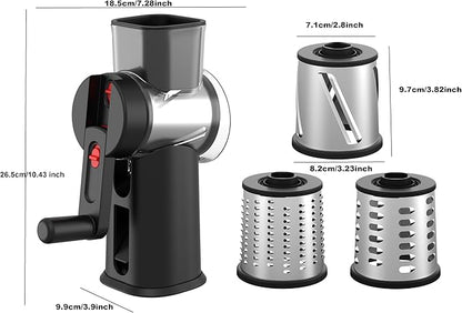 Rotary Cheese Grater Hand Crank with Foldable Handle, 3 Stainless Steel Blades, Perfect Graters for Kitchen, Manual Cheese Shredder Hand Crank with Suction Base, Rotary Grader, (Black) - Image 4