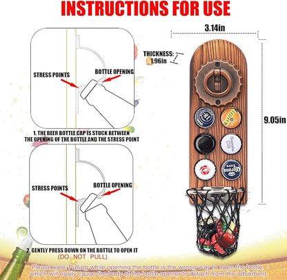 Magnetic Bottle Openers with Catcher, Wall Mounted Wooden Beer Bottle Opener, Personalised Traceless Bottle Opener, Home Bar Accessories for Kitchen, Outdoor, Ideal Beer Gifts for Men