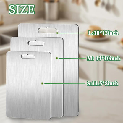 Stainless Steel Cutting Boards for Kitchen, 2026 New Upgrade Titanium Cutting Boards, Double Sided Non Stick Metal Chopping Board for Cutting Meat Vegetable Fruit, Easy to Clean (M)