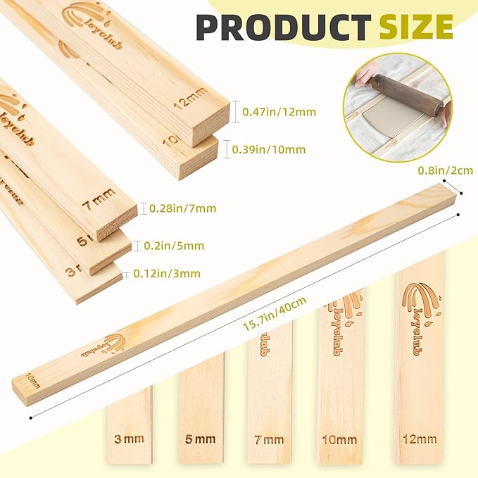 Pottery Rolling pin Guides, Clay Tools, 5-Size Mud Stick Guide for Precise Clay Thickness, Premium Pottery Tools for Hobbyists & Ceramic Artists (15.7inch)