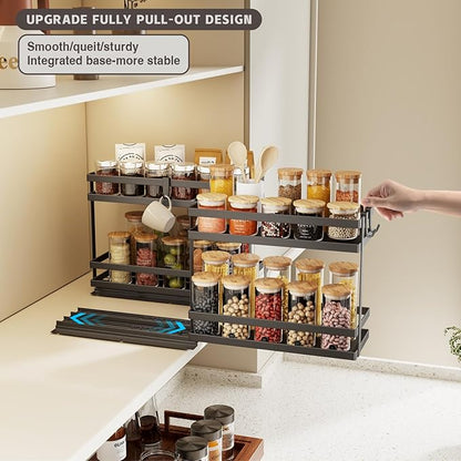 Magheo Pull Out Spice Rack Organizer for Cabinet, 2 Pack Metal Seasoning Organizer Slide Out Spice Storage Shelf No Assembly Vertical Spice Rack Pullout for Kitchen & Bahthroom No Drill(2 Tier,Black) - Image 2
