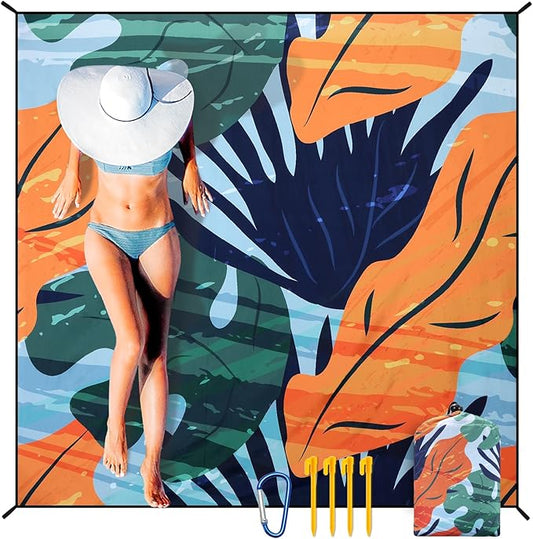 HIHOHO Beach Blanket Waterproof Sandproof Extra Large Beach Mat 79" X 83"/120"x108"for 1-8 Adults Quick Drying Durable Outdoor Picnic Mat for Beach Travel Camping Hiking