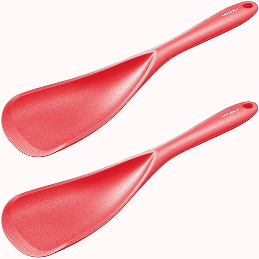 Cooking Spoon for Nonstick Cookwares, VOVOLY Silicone Spoon for Mixing, Scoop, and Scrape,Seamless Design, 12.6'', 2 Pack, Red by VOVOLY