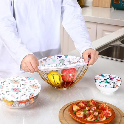 Patelai 10 Pcs Bowl Covers Reusable in 5 Size Stretch Cloth Fabric Elastic Food Storage Bowl Covers Bread Sourdough Lids for Proofing Food Fruits Leftover(Multicolor,Cute Style) - Image 5
