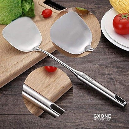 Wok Spatula Stainless Steel, Wide Metal Spatula with Hollow Long Handle Wok Utensils,Silver/14.7Inch - Image 5