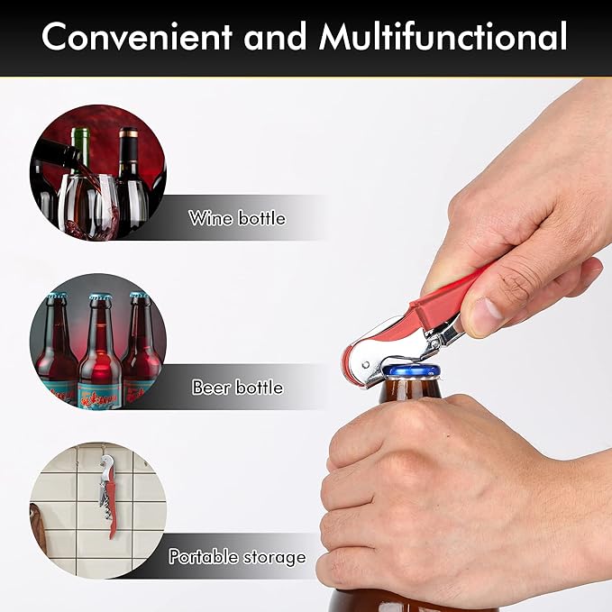 Professional Waiter Corkscrew Wine Openers Set(2PCS), Heavy Duty Stainless Steel Hinges Wine Key for Restaurant Waiters, Sommelier, Bartenders - Image 6