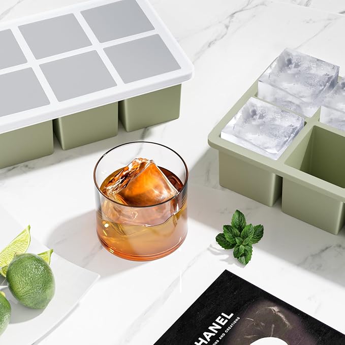 Large Ice Cube Tray for Whiskey: FDDBI Silicone Ice Cube Trays with Lid - 2Pack Big Square Old Fashioned Ice Cube Maker for Cocktail - 2inch Huge Cubed Ice Trays for Whisky - Image 6